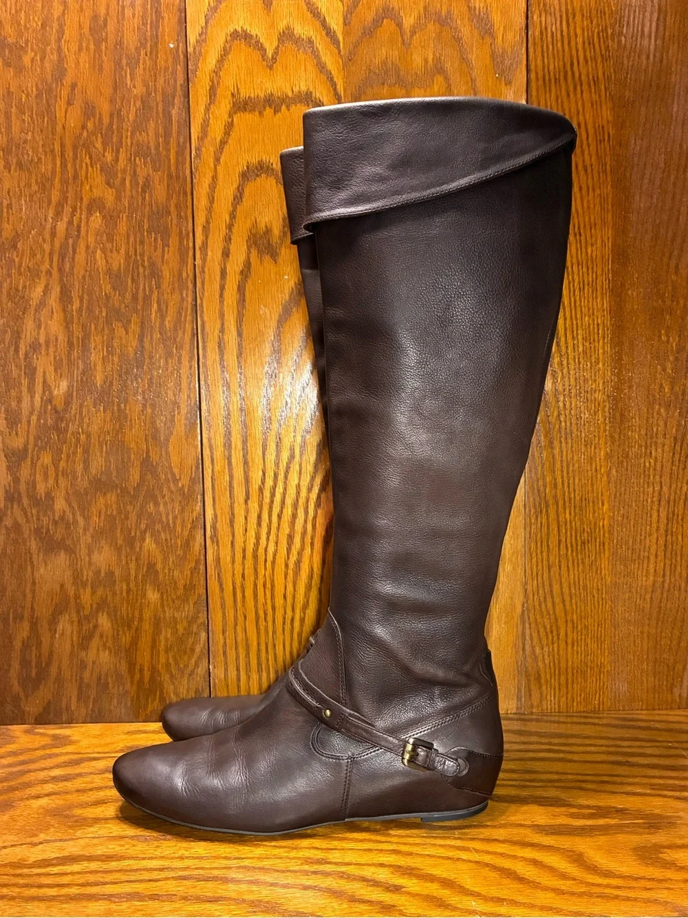 Y2K VTG Via Spiga Over The Knee Fold Over Cuff Hidden Wedge Riding Boots Brown